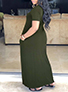 WMNS Maxi Length Wide V Neckline Short Sleeve Jersey Dress